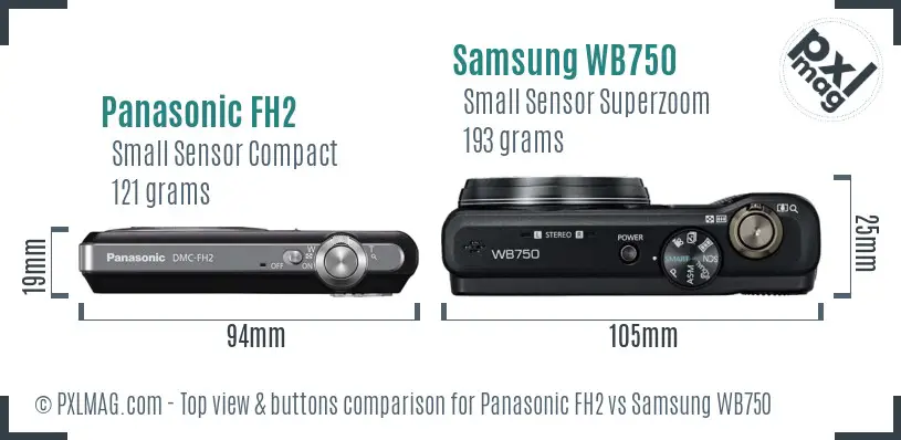 Panasonic FH2 vs Samsung WB750 top view buttons comparison