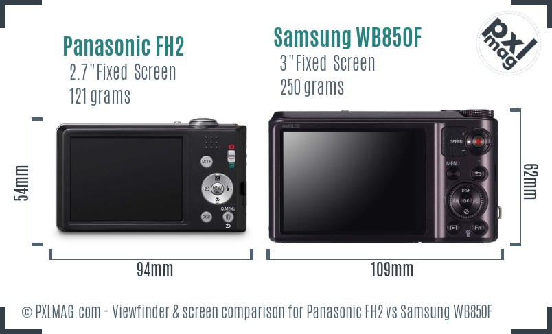 Panasonic FH2 vs Samsung WB850F Screen and Viewfinder comparison