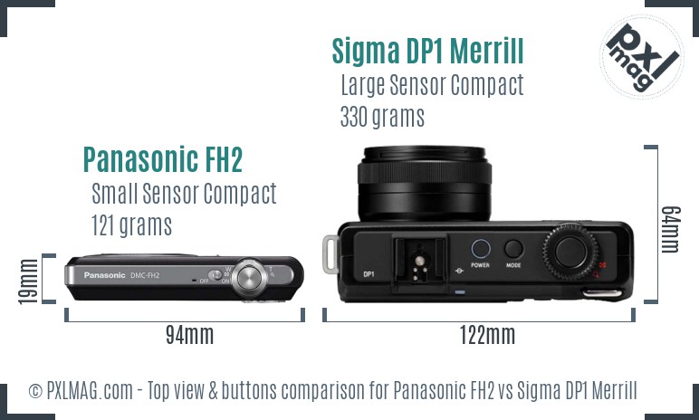 Panasonic FH2 vs Sigma DP1 Merrill top view buttons comparison