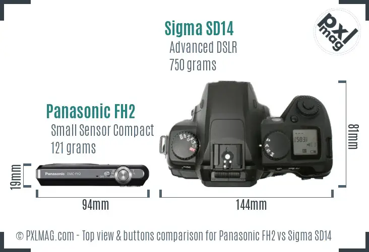 Panasonic FH2 vs Sigma SD14 top view buttons comparison