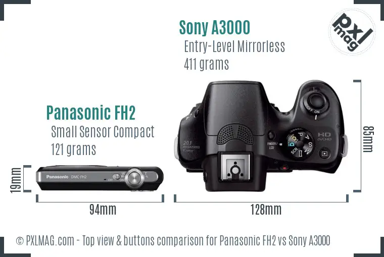 Panasonic FH2 vs Sony A3000 top view buttons comparison