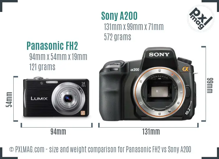 Panasonic FH2 vs Sony A200 size comparison