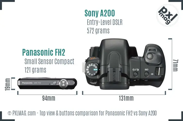 Panasonic FH2 vs Sony A200 top view buttons comparison