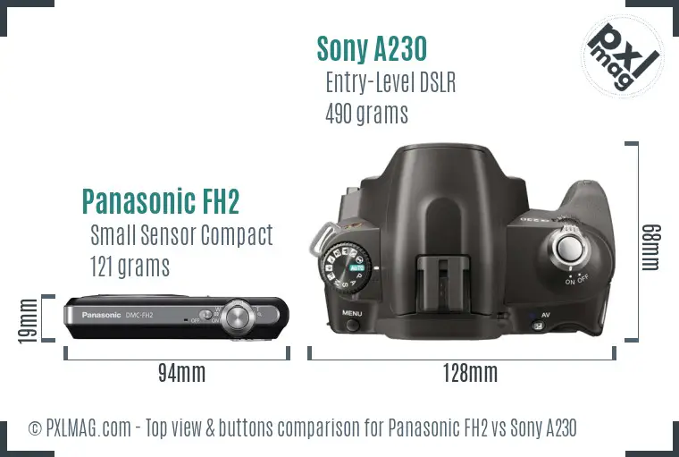 Panasonic FH2 vs Sony A230 top view buttons comparison