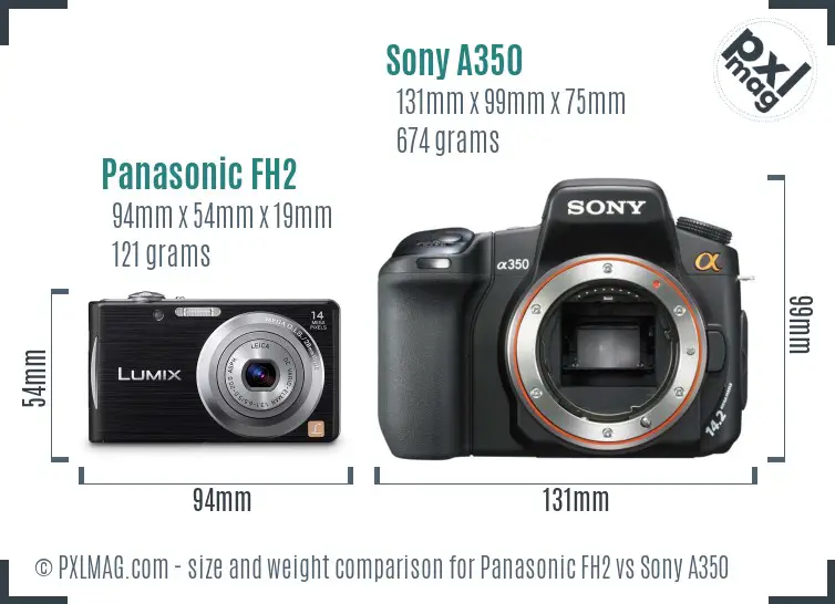 Panasonic FH2 vs Sony A350 size comparison