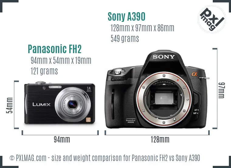 Panasonic FH2 vs Sony A390 size comparison