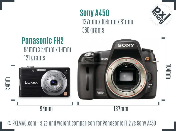 Panasonic FH2 vs Sony A450 size comparison