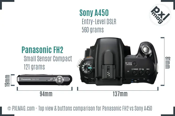 Panasonic FH2 vs Sony A450 top view buttons comparison