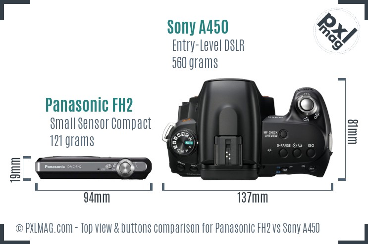 Panasonic FH2 vs Sony A450 top view buttons comparison