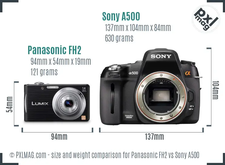 Panasonic FH2 vs Sony A500 size comparison