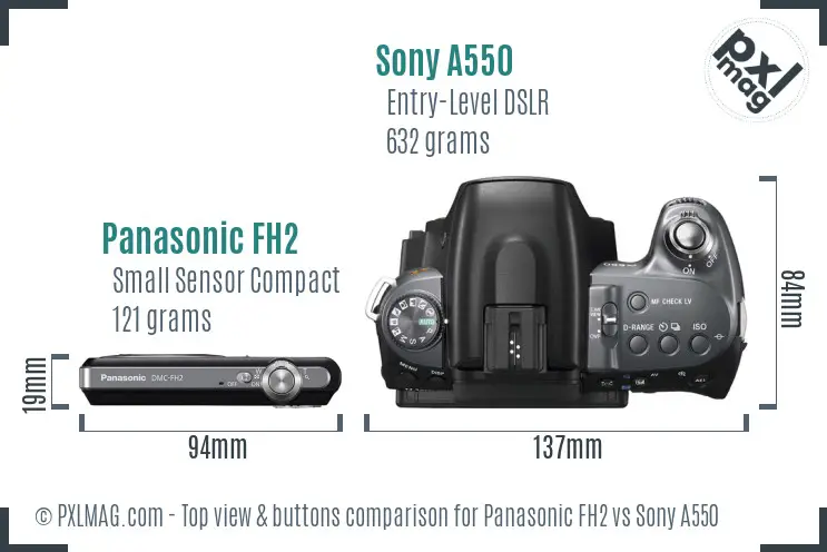 Panasonic FH2 vs Sony A550 top view buttons comparison