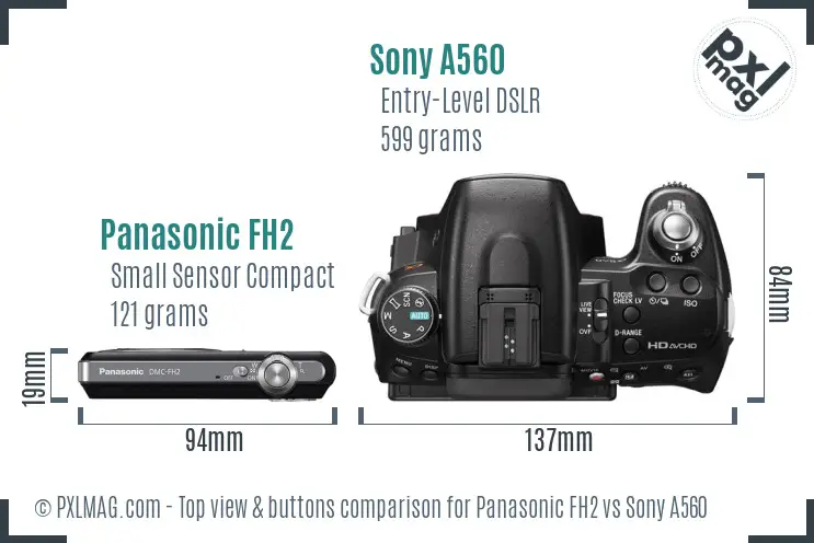 Panasonic FH2 vs Sony A560 top view buttons comparison