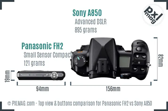 Panasonic FH2 vs Sony A850 top view buttons comparison