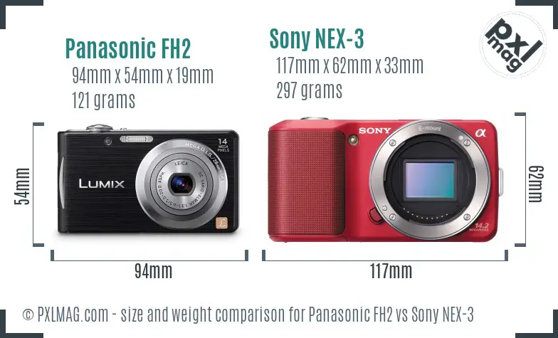 Panasonic FH2 vs Sony NEX-3 size comparison