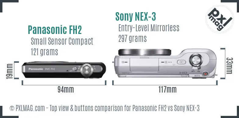 Panasonic FH2 vs Sony NEX-3 top view buttons comparison