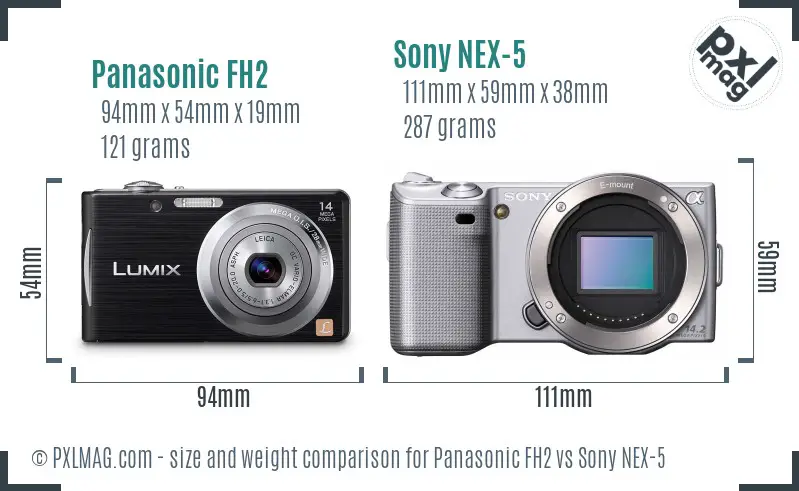 Panasonic FH2 vs Sony NEX-5 size comparison