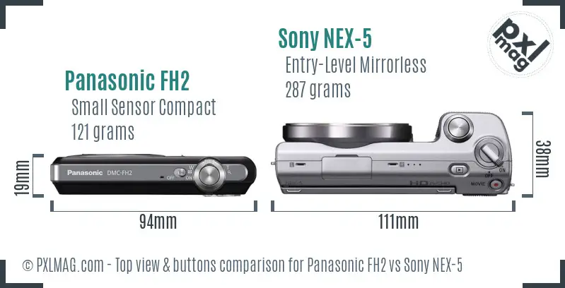 Panasonic FH2 vs Sony NEX-5 top view buttons comparison