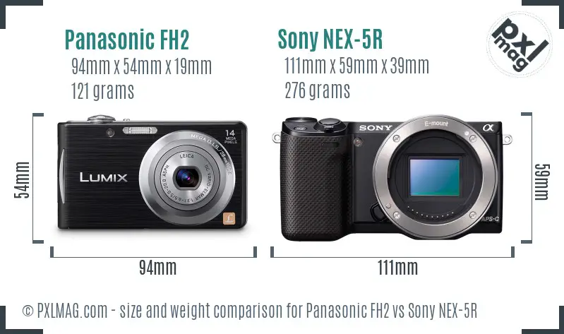 Panasonic FH2 vs Sony NEX-5R size comparison