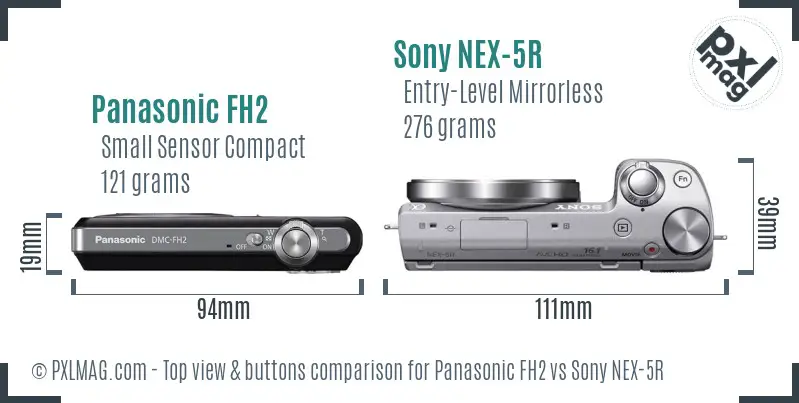 Panasonic FH2 vs Sony NEX-5R top view buttons comparison
