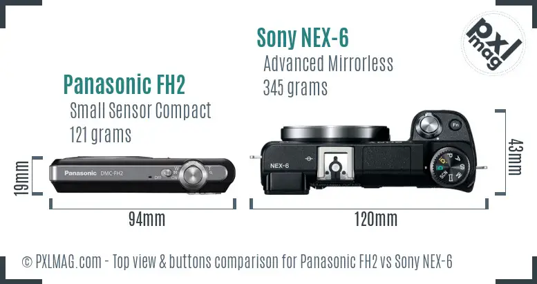 Panasonic FH2 vs Sony NEX-6 top view buttons comparison