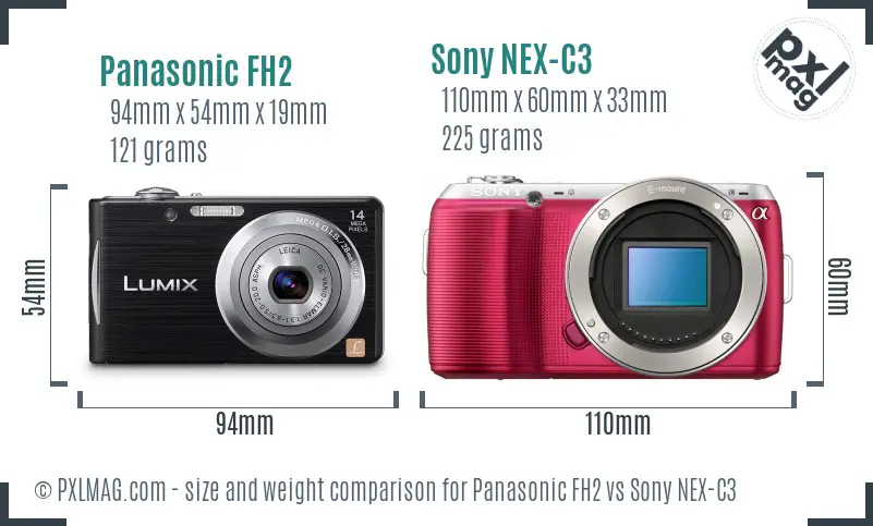 Panasonic FH2 vs Sony NEX-C3 size comparison