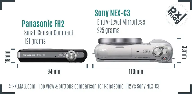Panasonic FH2 vs Sony NEX-C3 top view buttons comparison