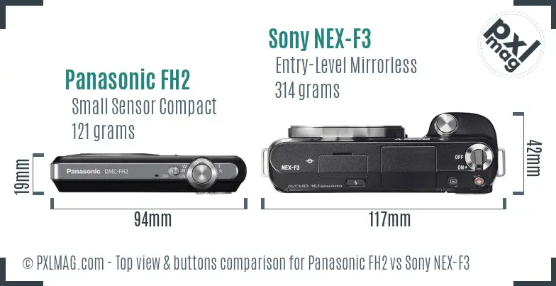 Panasonic FH2 vs Sony NEX-F3 top view buttons comparison