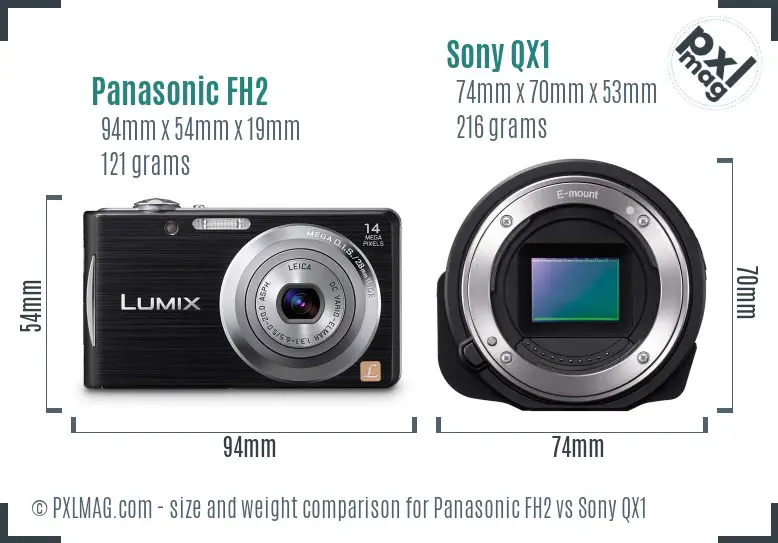 Panasonic FH2 vs Sony QX1 size comparison