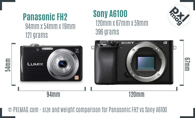 Panasonic FH2 vs Sony A6100 size comparison Panasonic FH2 vs Sony A6100 size comparison