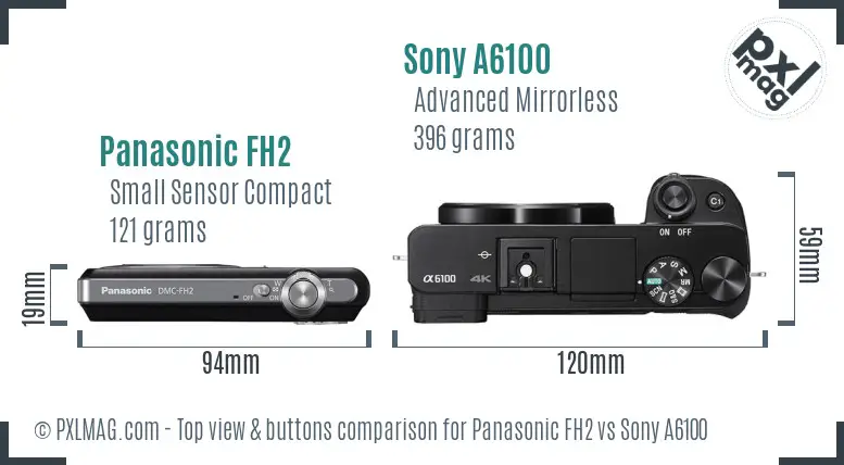 Panasonic FH2 vs Sony A6100 top view buttons comparison Panasonic FH2 vs Sony A6100 top view buttons comparison