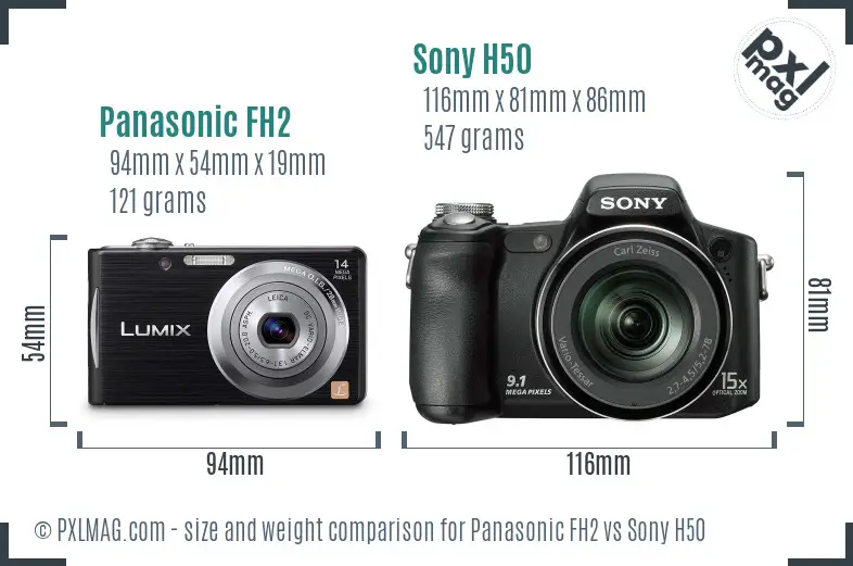 Panasonic FH2 vs Sony H50 size comparison