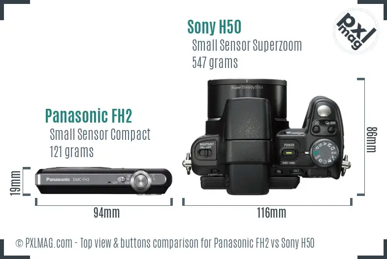 Panasonic FH2 vs Sony H50 top view buttons comparison