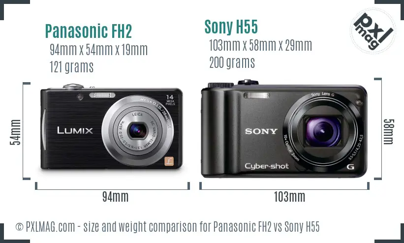 Panasonic FH2 vs Sony H55 size comparison