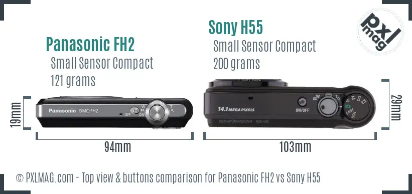 Panasonic FH2 vs Sony H55 top view buttons comparison