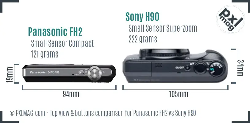 Panasonic FH2 vs Sony H90 top view buttons comparison