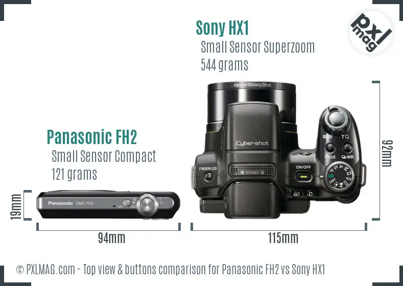 Panasonic FH2 vs Sony HX1 top view buttons comparison