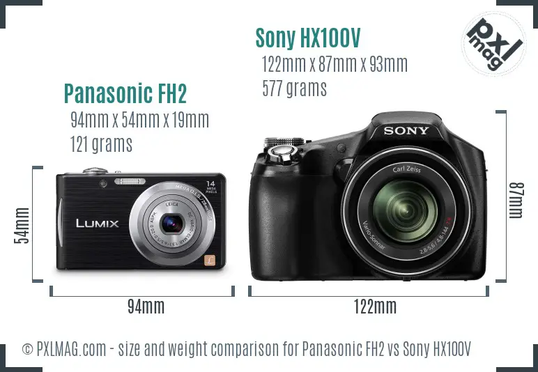 Panasonic FH2 vs Sony HX100V size comparison