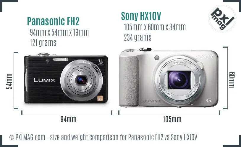 Panasonic FH2 vs Sony HX10V size comparison