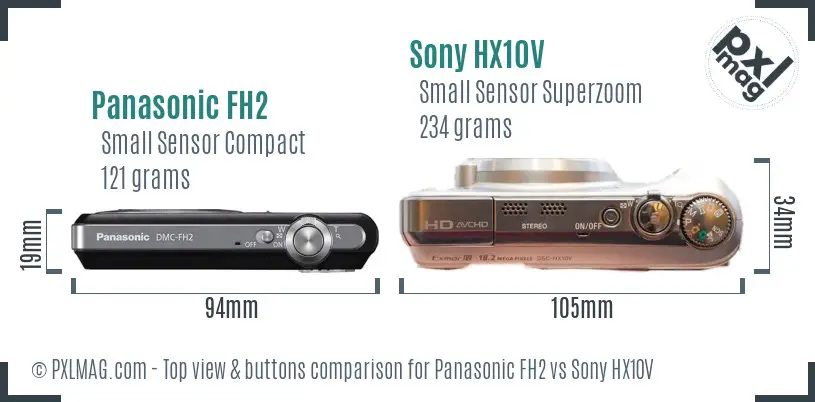 Panasonic FH2 vs Sony HX10V top view buttons comparison