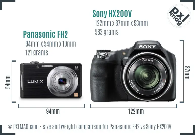 Panasonic FH2 vs Sony HX200V size comparison