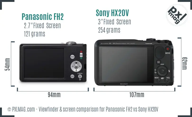 Panasonic FH2 vs Sony HX20V Screen and Viewfinder comparison