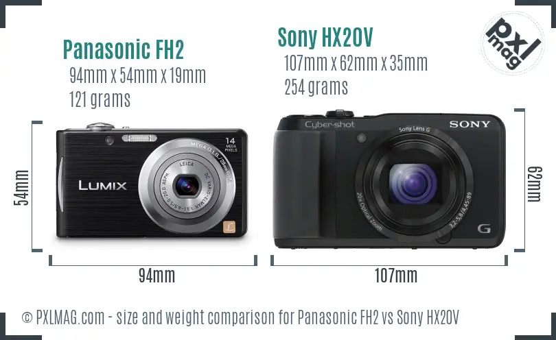 Panasonic FH2 vs Sony HX20V size comparison