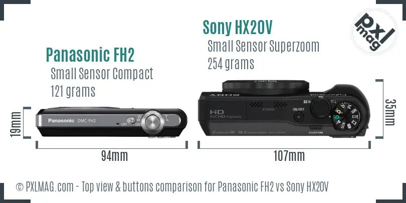 Panasonic FH2 vs Sony HX20V top view buttons comparison