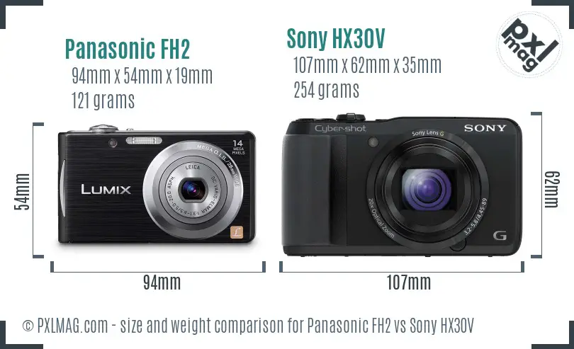 Panasonic FH2 vs Sony HX30V size comparison