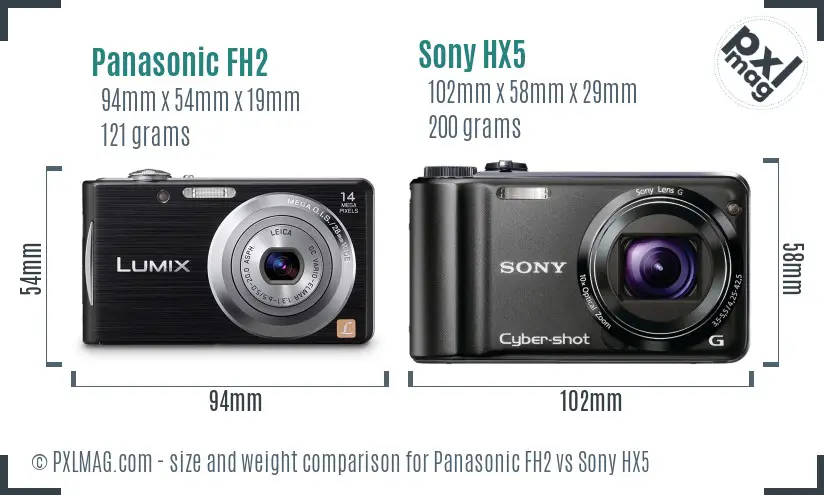 Panasonic FH2 vs Sony HX5 size comparison