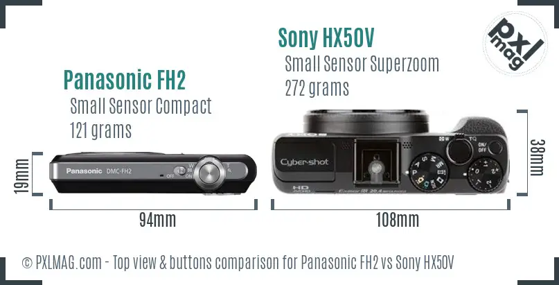 Panasonic FH2 vs Sony HX50V top view buttons comparison