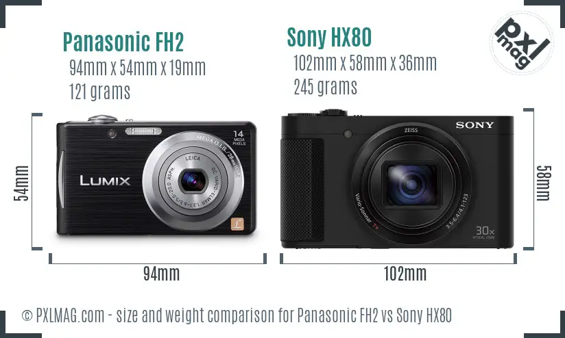 Panasonic FH2 vs Sony HX80 size comparison