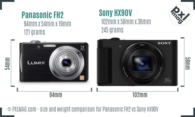 Panasonic FH2 vs Sony HX90V size comparison