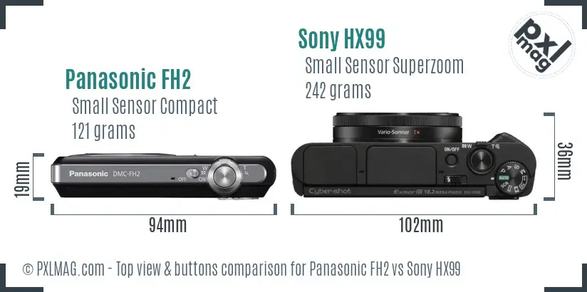 Panasonic FH2 vs Sony HX99 top view buttons comparison Panasonic FH2 vs Sony HX99 top view buttons comparison