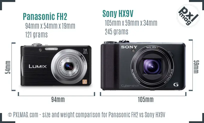 Panasonic FH2 vs Sony HX9V size comparison